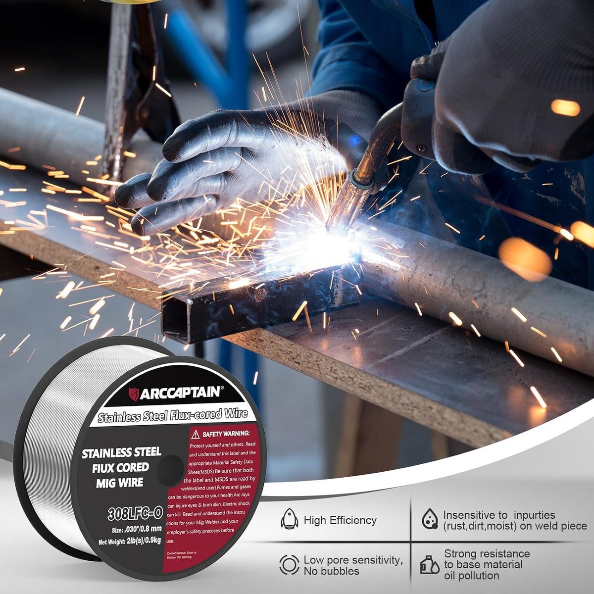 ARCCAPTAIN E308LFC-O Stainless Steel Flux Cored Welding Wire .030" 2LB