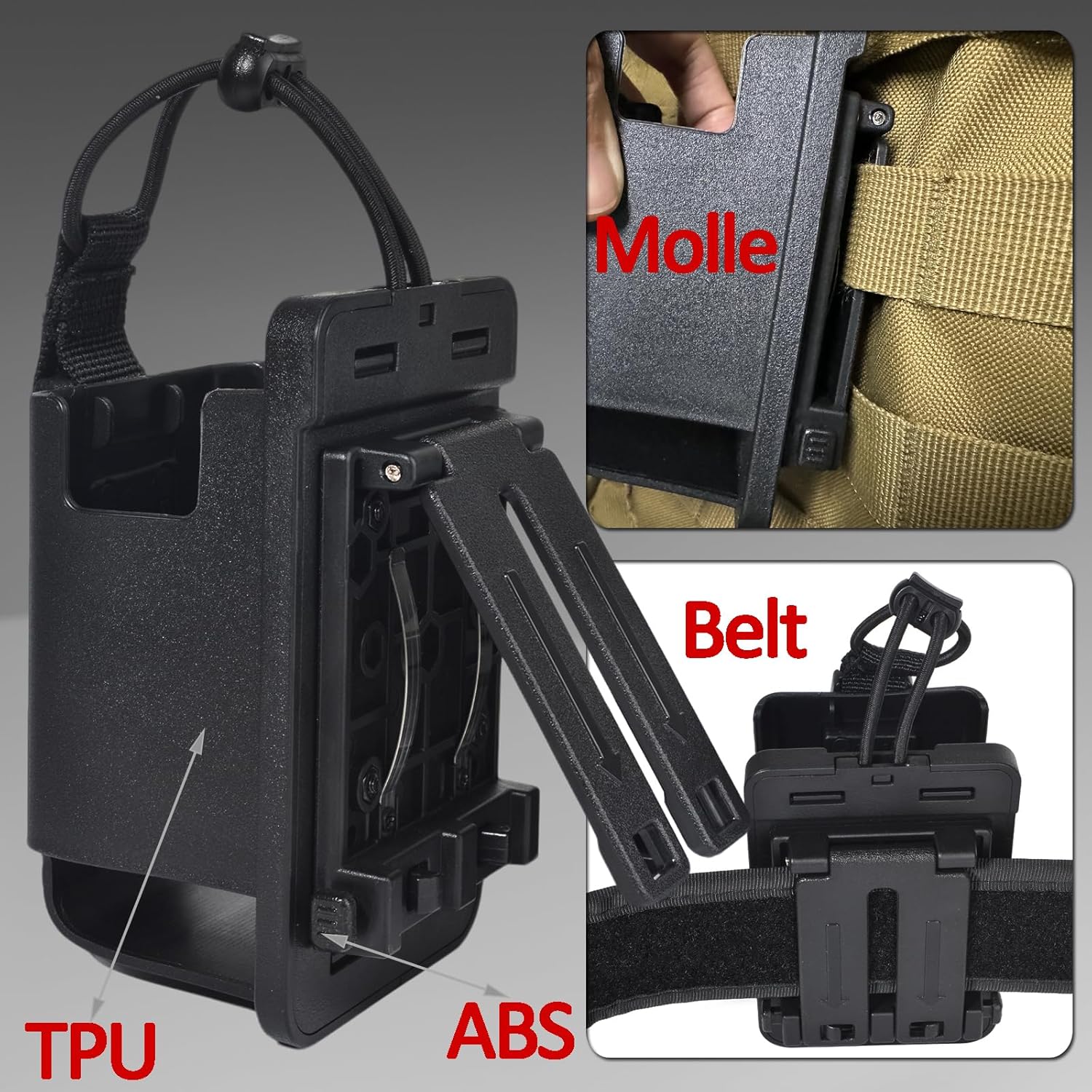Tactical Radio Holster for Duty Belt/Vest- Case with MOLLE & Belt Clip | Durable TPU Case with MOLLE & Belt Clip for