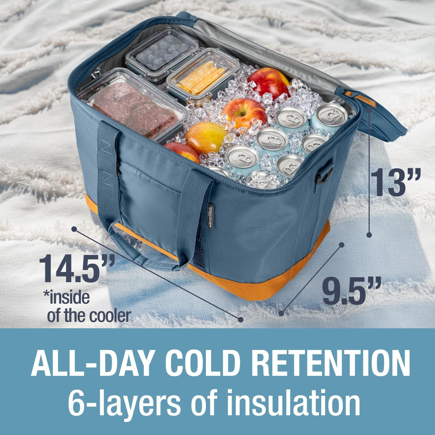 Pacifica Collapsible Cooler, Large, Ocean | Insulated liner helps keep food and drinks cold. A reinforced base