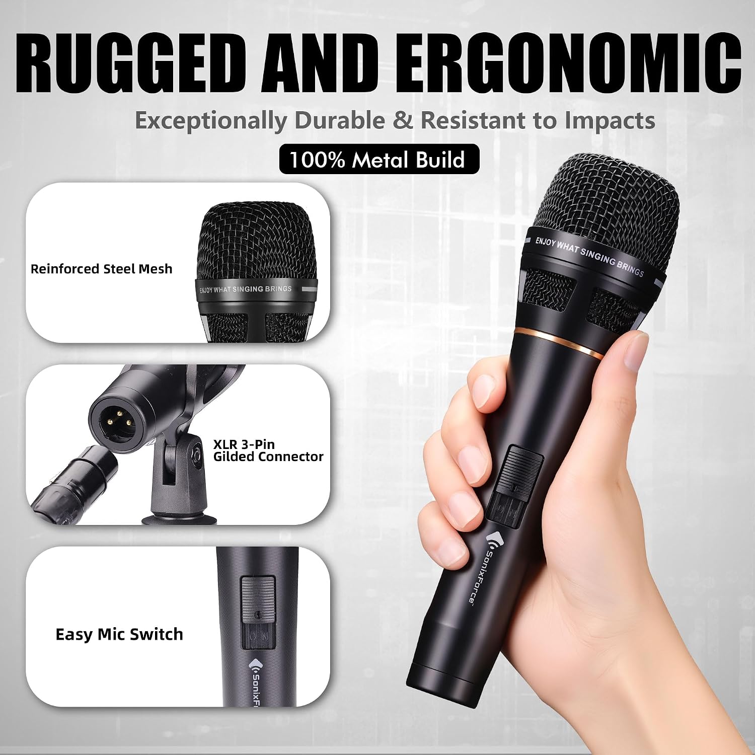 Dynamic Microphone - Professional Vocal Microphone for Singing - Handheld Wired Microphone with 16ft XLR to 1/4"