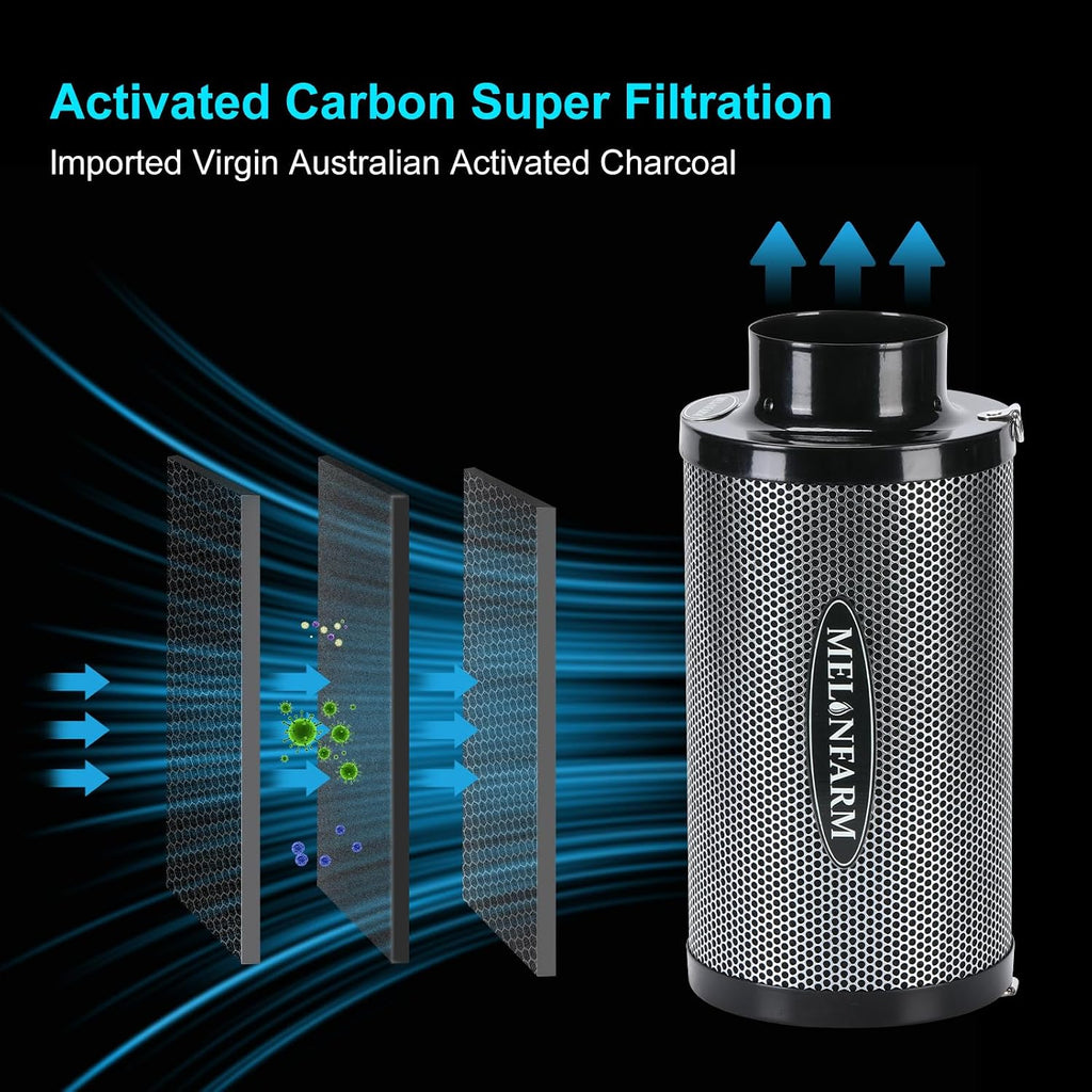 4 Inch Air Carbon Filter Smelliness Control with Australia Virgin Charcoal, Odor Removal Carbon Filter for Grow Tent