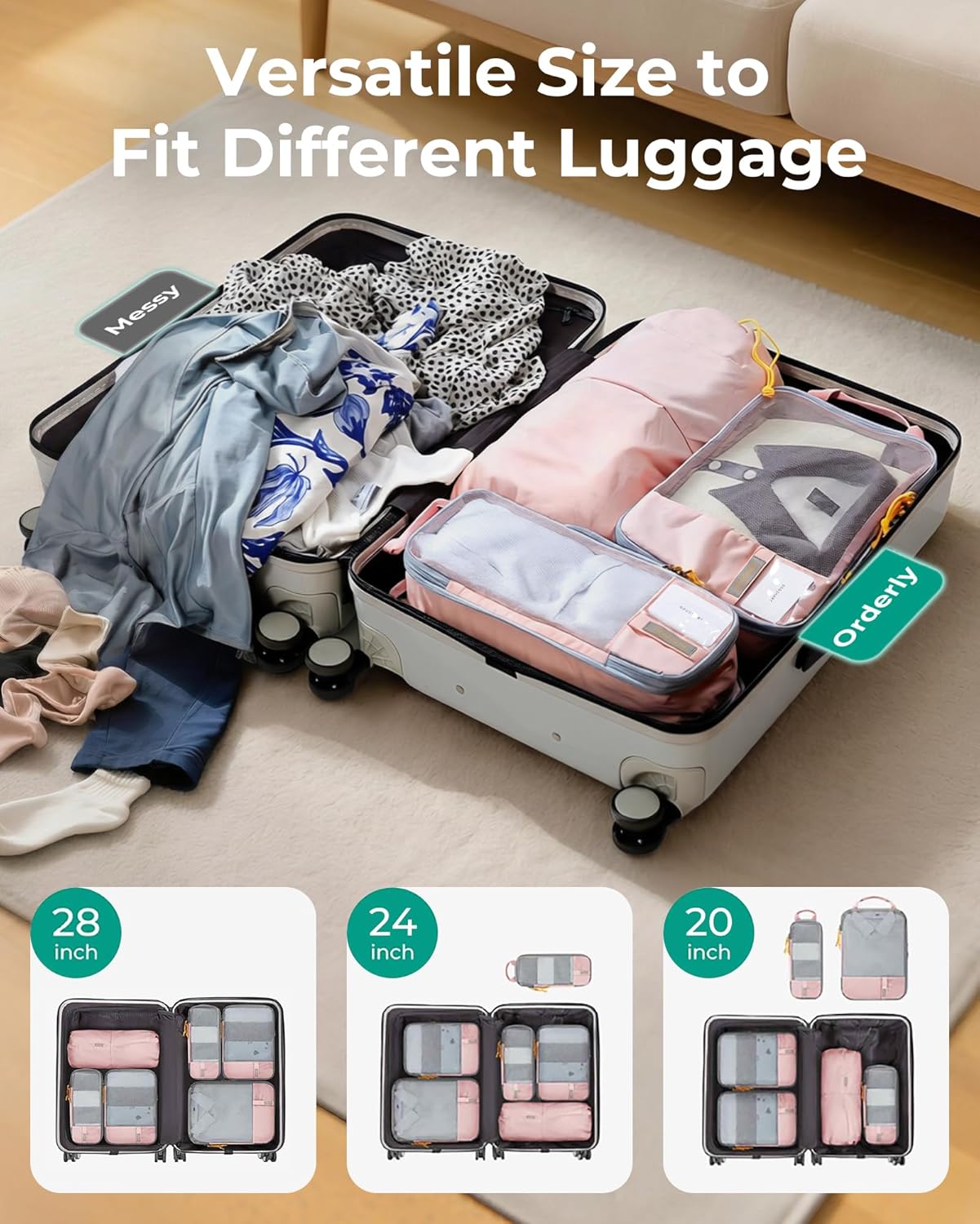 6 Set /4 Set/2 Set Compression Packing Cubes for Travel, Lightweight Luggage Organizer Bags, Durable Space Saver Bags
