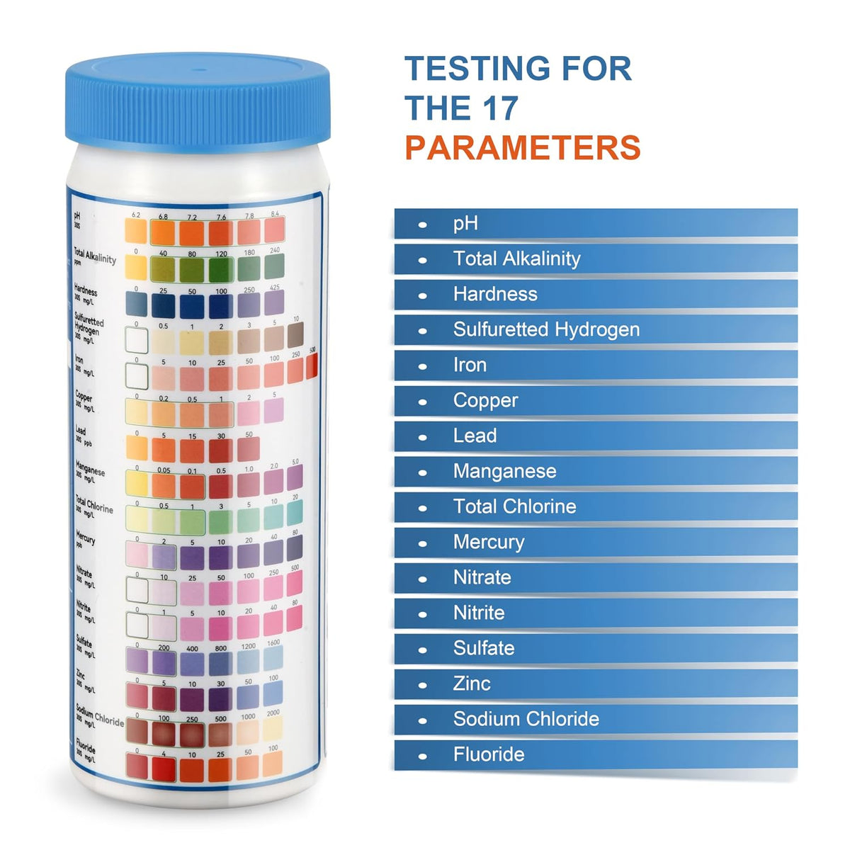 Drinking Water Test Strips 17-in-1 100 Strips + 2 Bacteria Tester Kits, Lab-Validated Complete Water Testing for