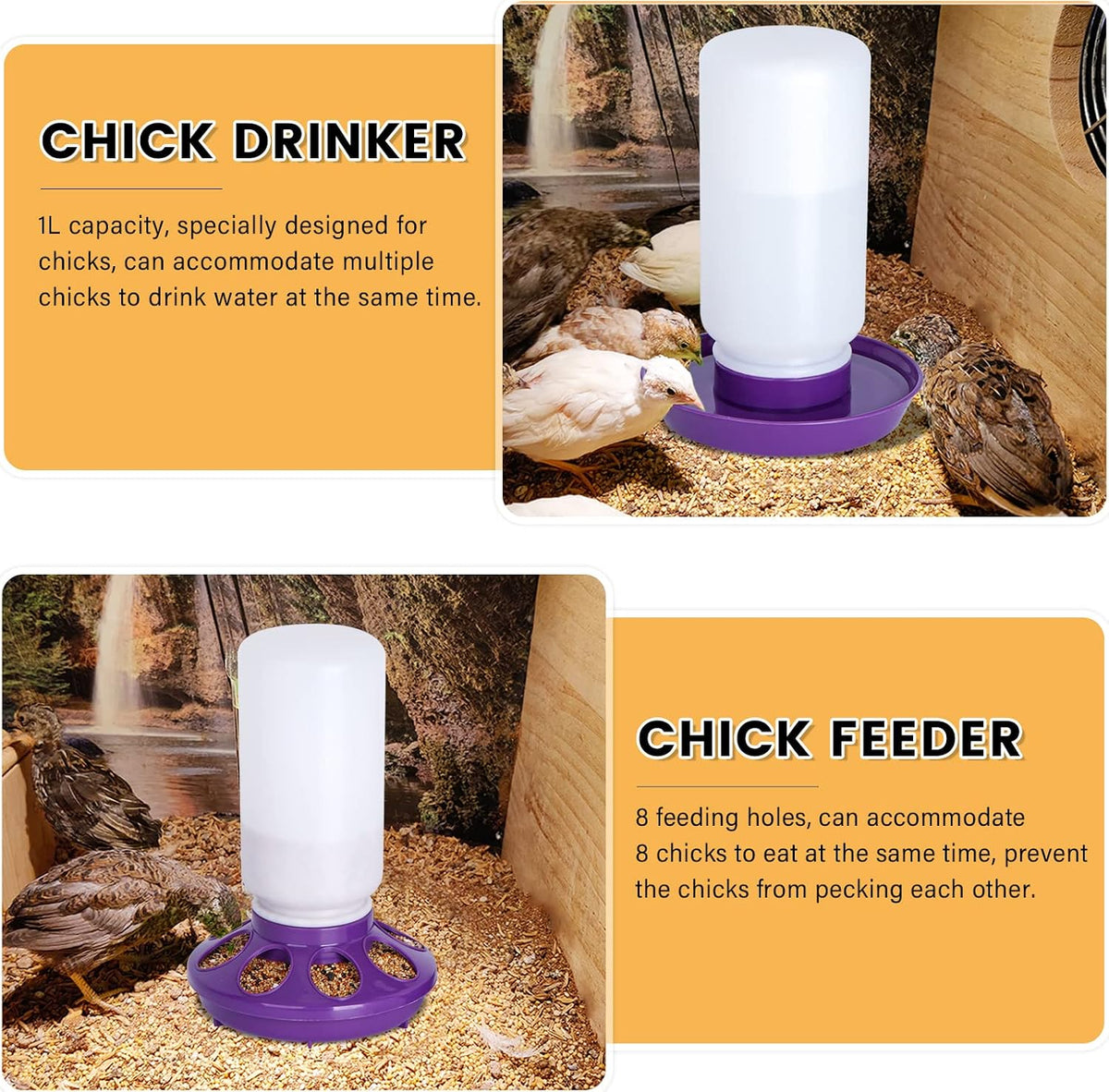 Chick Feeder and Waterer Set no Waste Chicken Water Dispenser 1L Chicken Water Feeder Poultry Waterer Baby Chick
