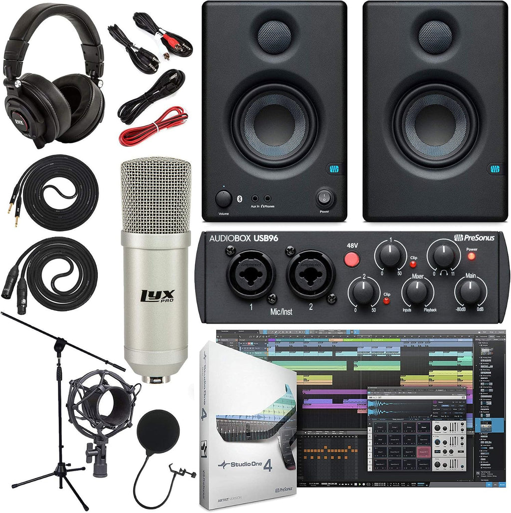 AudioBox 96 Audio Interface (Blue or Black) Complete Bundle with Studio One Artist Software Pack w/Eris 3.5 BT Pair