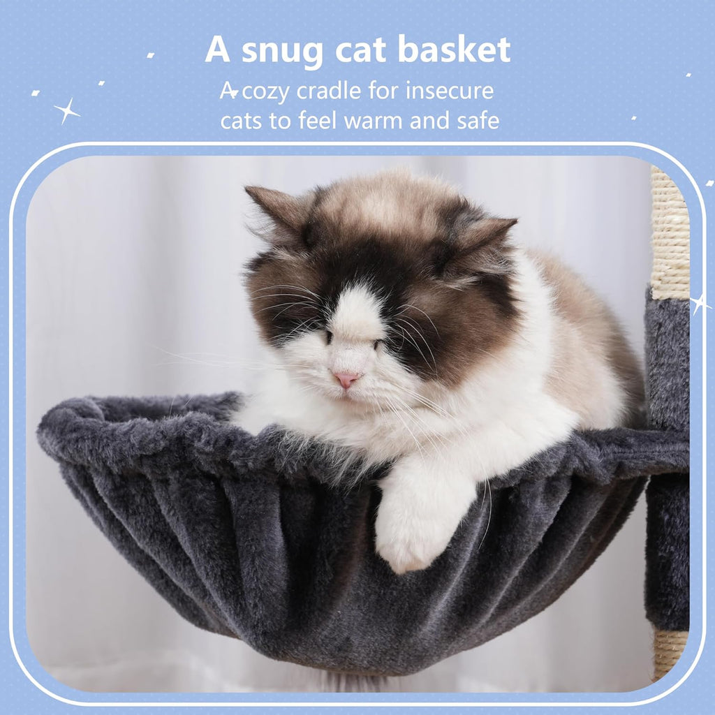 Cat Tree Tower, Scratching Posts with Removable Toys, Cozy Condo, Platform, Hammock, Sisal Scratch Board and Ball for