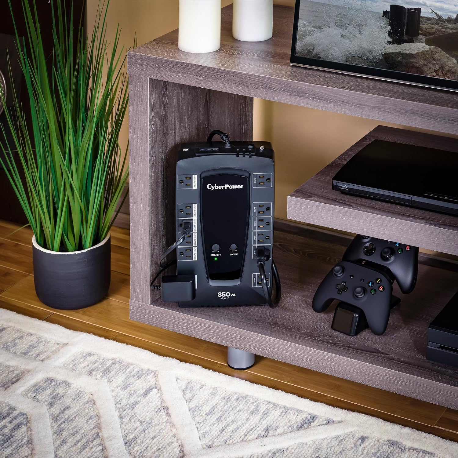 LE850G UPS Battery Backup & Surge Protector | 850VA/460W, Line Interactive, AVR, 12 Outlets (4 Wide-Spaced), RJ11