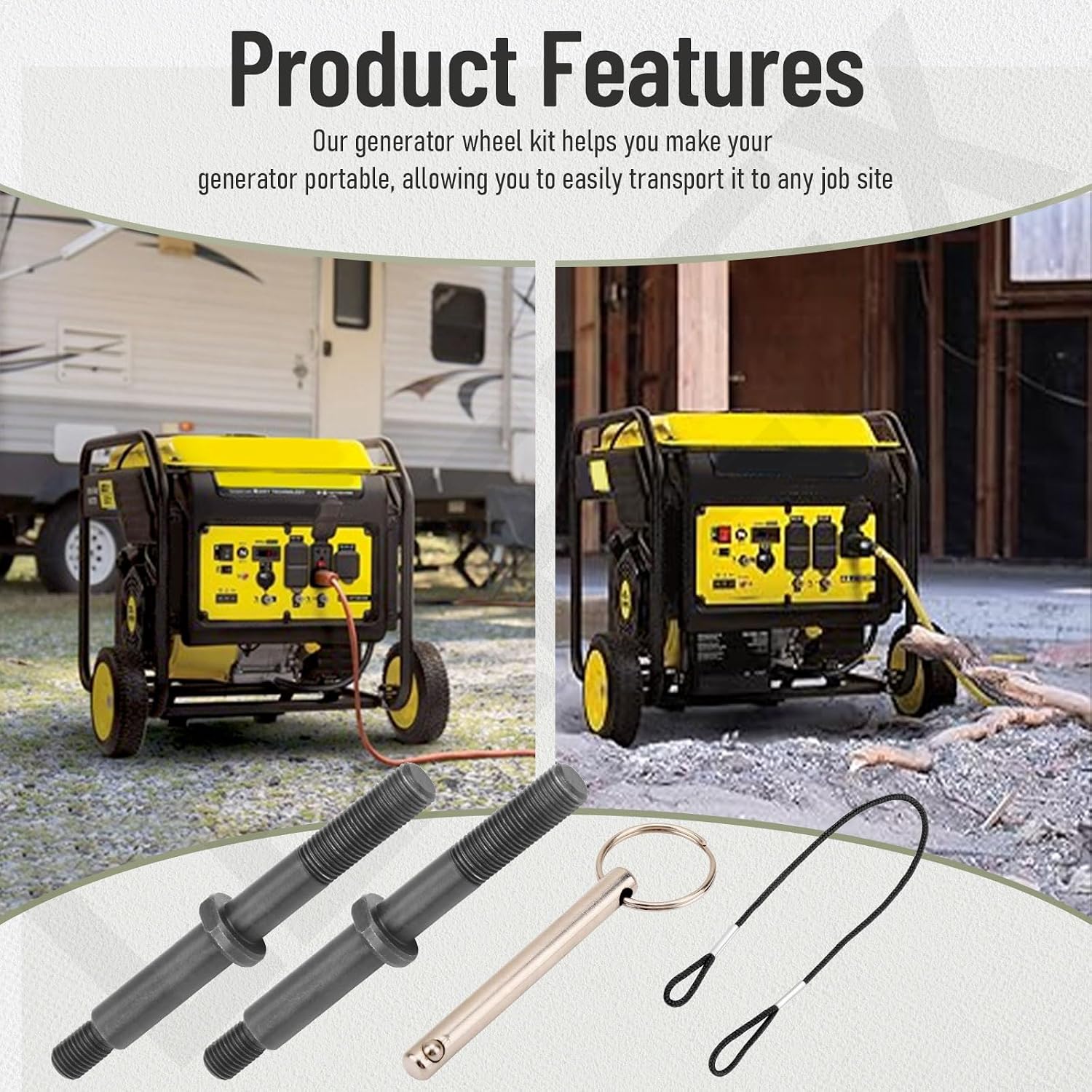8” Never-Flat Generator Wheel Kit for Predator Watt Generators | Fits 4000 6500 8750, Equipped With An Adjustable Handle