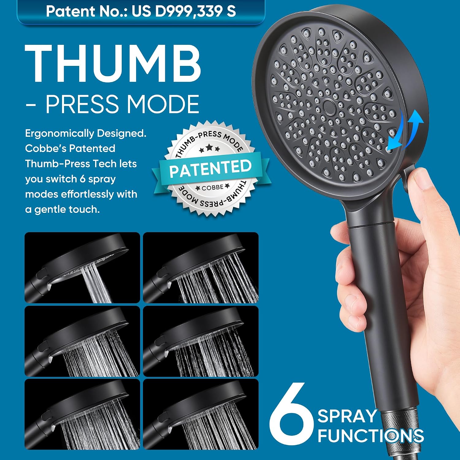 Filtered Shower Head with Handheld, Water Softener for Hard Water | High Pressure 6 Spray Mode Showerhead with