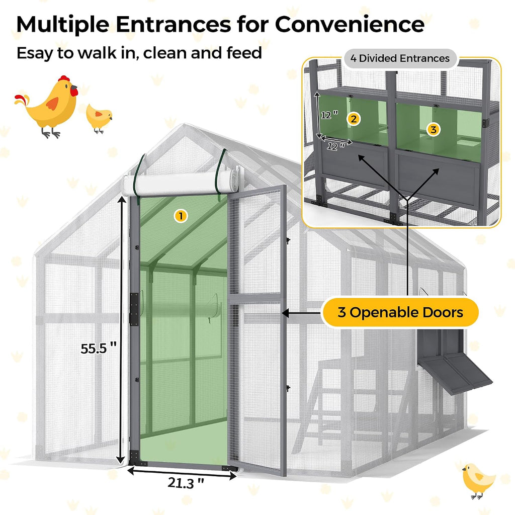 Chicken Coop with Full Waterproof Cover, 9' Extra Large House, Gray