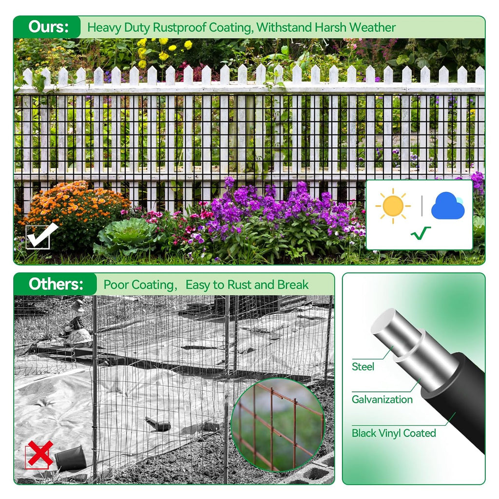 Welded Wire Fence, 100t(L) x 36inch(H) PVC Anti-Rust Coated Wire Mesh, 2 Inch x 3 Inch 16GA Garden Edging Border