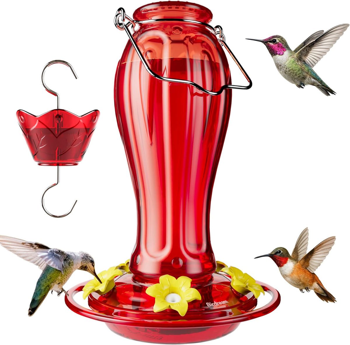 Glass Hummingbird Feeders, 18oz Large Capacity, Red