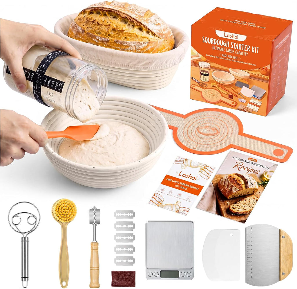Sourdough Starter Kit with Scale,10" Round and 10" Oval Bread Basket