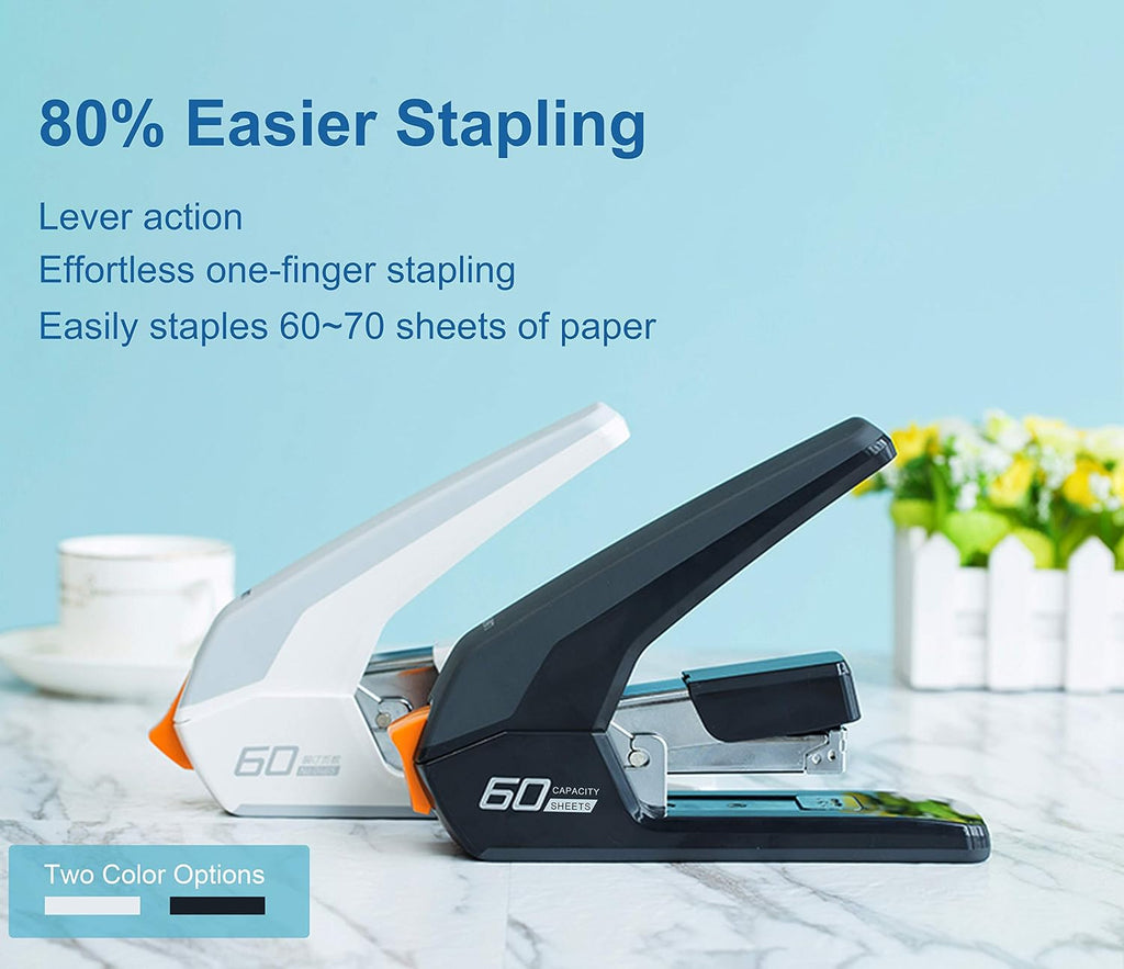 Effortless Heavy Duty Stapler, One Touch Stapling, Easy to Load Ergonomic Stapler, 60 Sheet Capacity, Includes 2000