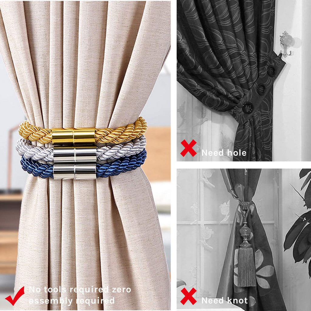 2 Pack Strong Magnetic Curtain Tiebacks Modern Simple Style Drape Tie Backs Convenient Decorative Weave Rope Curtain