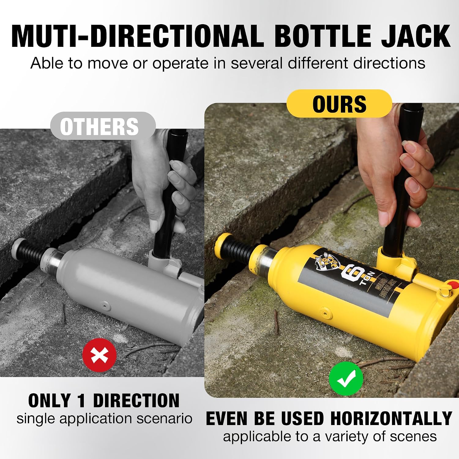 Bottle Jack 6 Ton Muti-Directional Welded Car Jack with Carrying Case and Pump Handle, Fit Use for Automotive Sedans