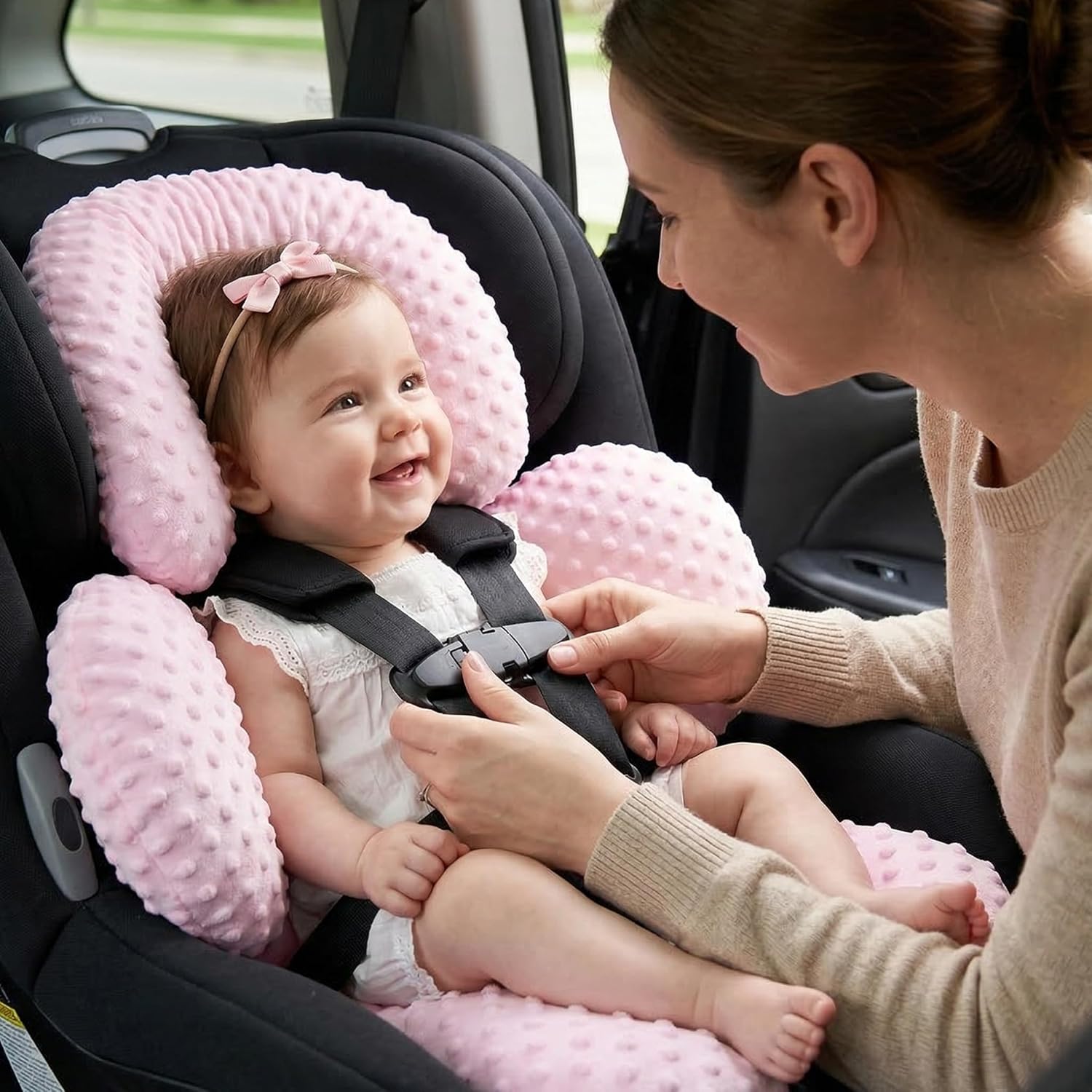 Infant Car Seat Head Neck Body Support, Ultra-Soft Minky and Microfiber Newborn Car Seat Insert, Perfect for Car