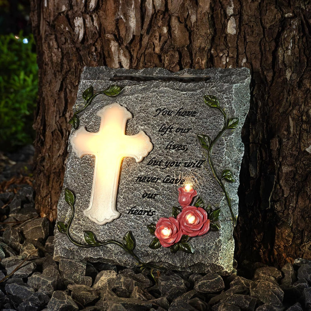 Cross Solar Lights Outdoor Garden Memorial Stepping Stone, IP65 Waterproof is Used for Walls or Lawns, A Touching