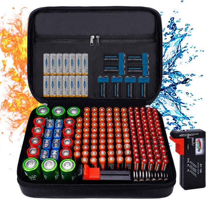 Fireproof Battery Organizer Storage Case Waterproof&Explosionproof | Carrying Safe Bag , Fits 210+ Batteries Case