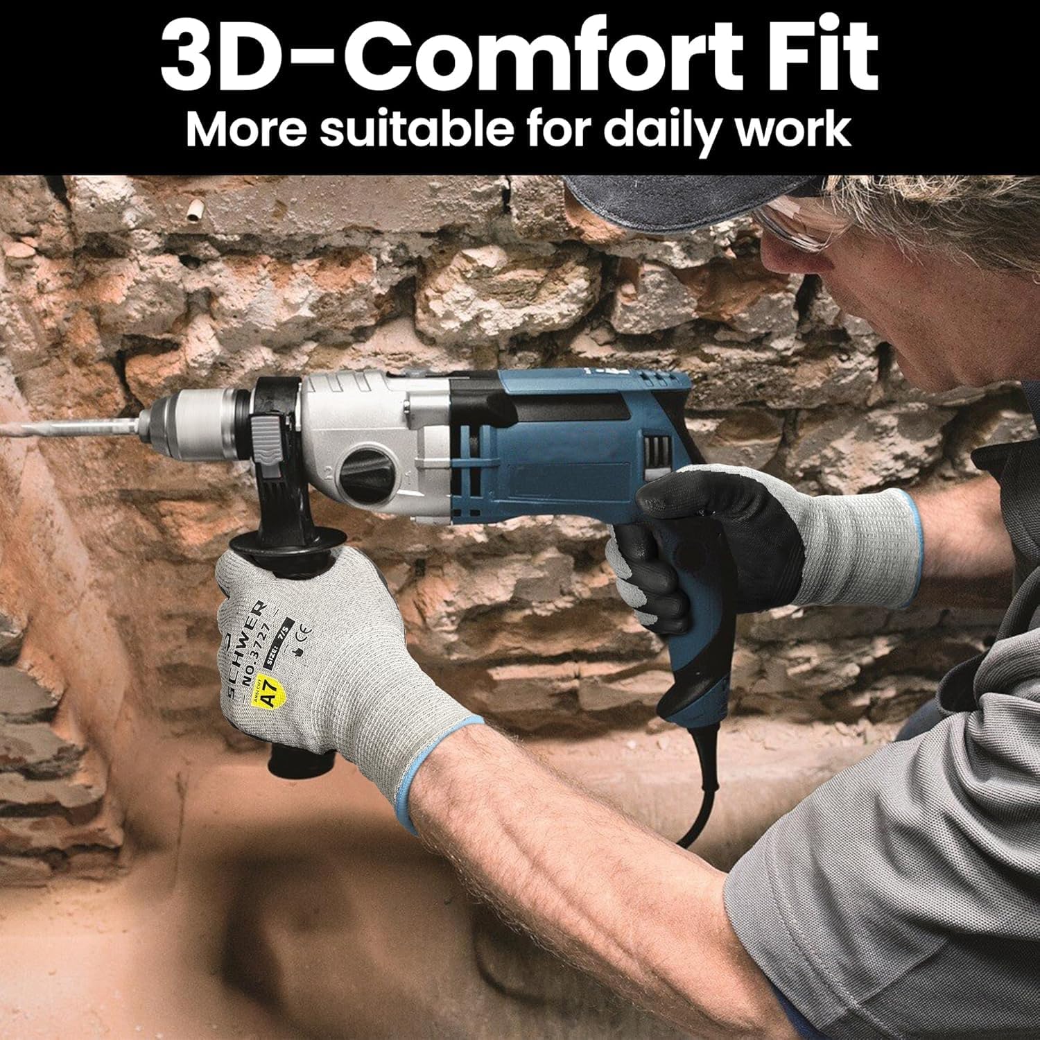 High Level Cut Resistant Work Gloves for High Risk Work, ANSI A7 Cutting Gloves with Reinforced Thumb, Used for