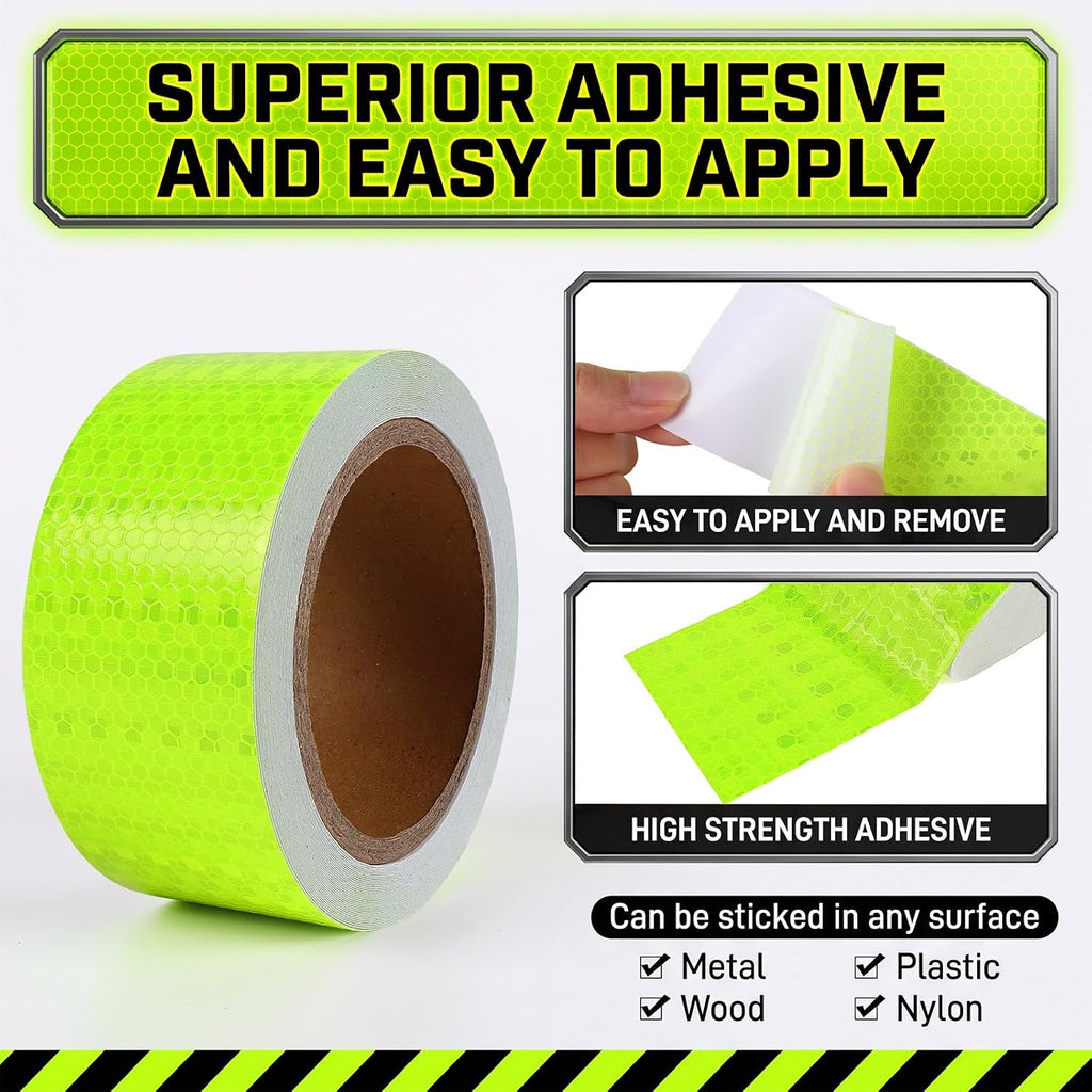 Reflective Tape Outdoor Waterproof, 2" x 33FT Fluorescent Green Heavy-Duty Adhesive Safety Warning Reflector for