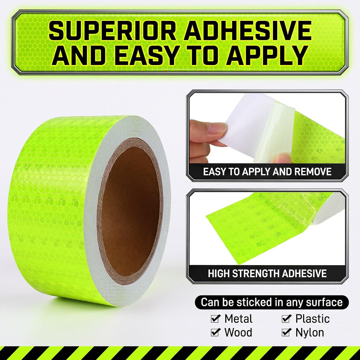 Reflective Tape Outdoor Waterproof, 2" x 33FT Fluorescent Green Heavy-Duty Adhesive Safety Warning Reflector for