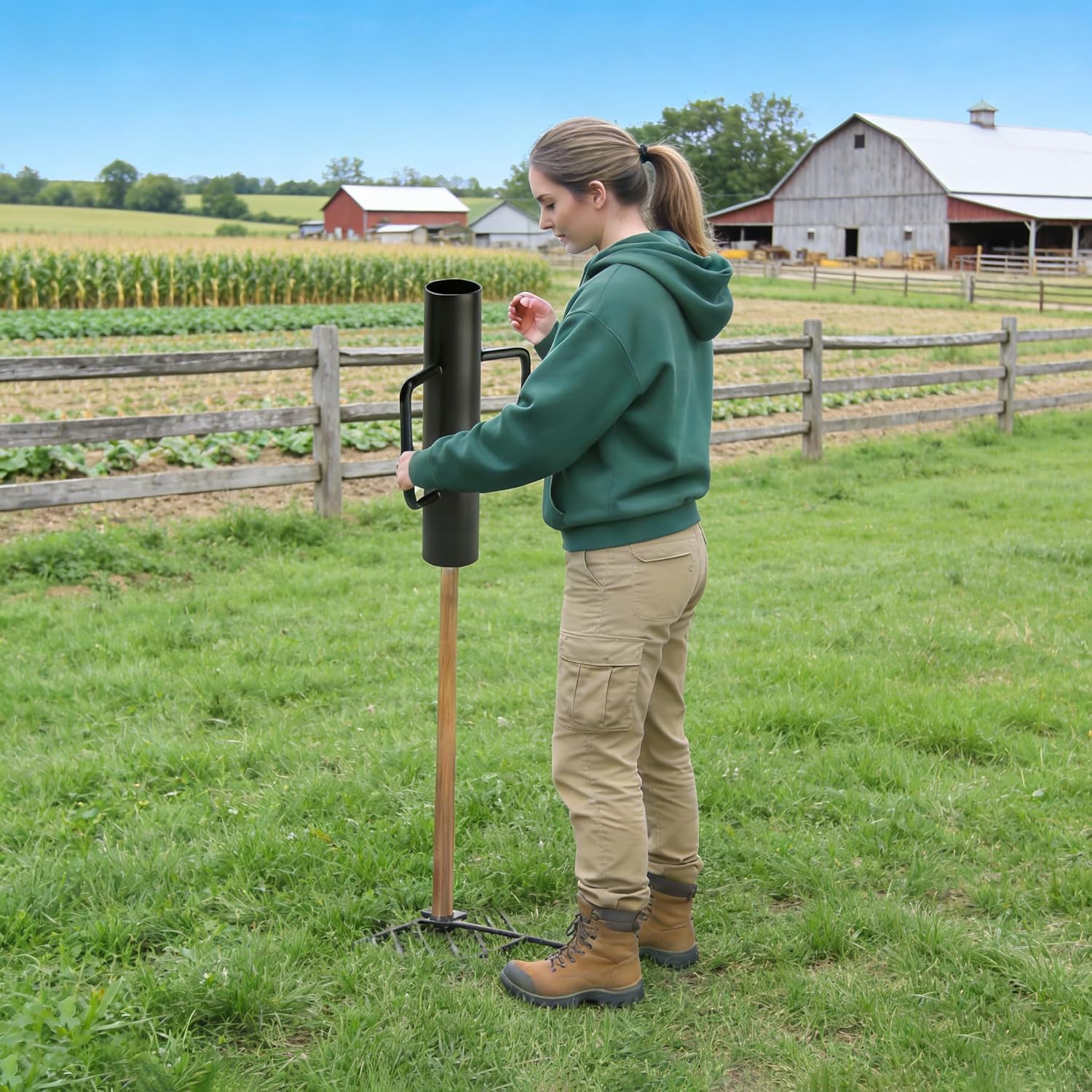 16 Inch Black Fence Post Driver with Handle 12 LB Steel T Post Pounder Portable Hand Post Rammer for Wooden Posts U