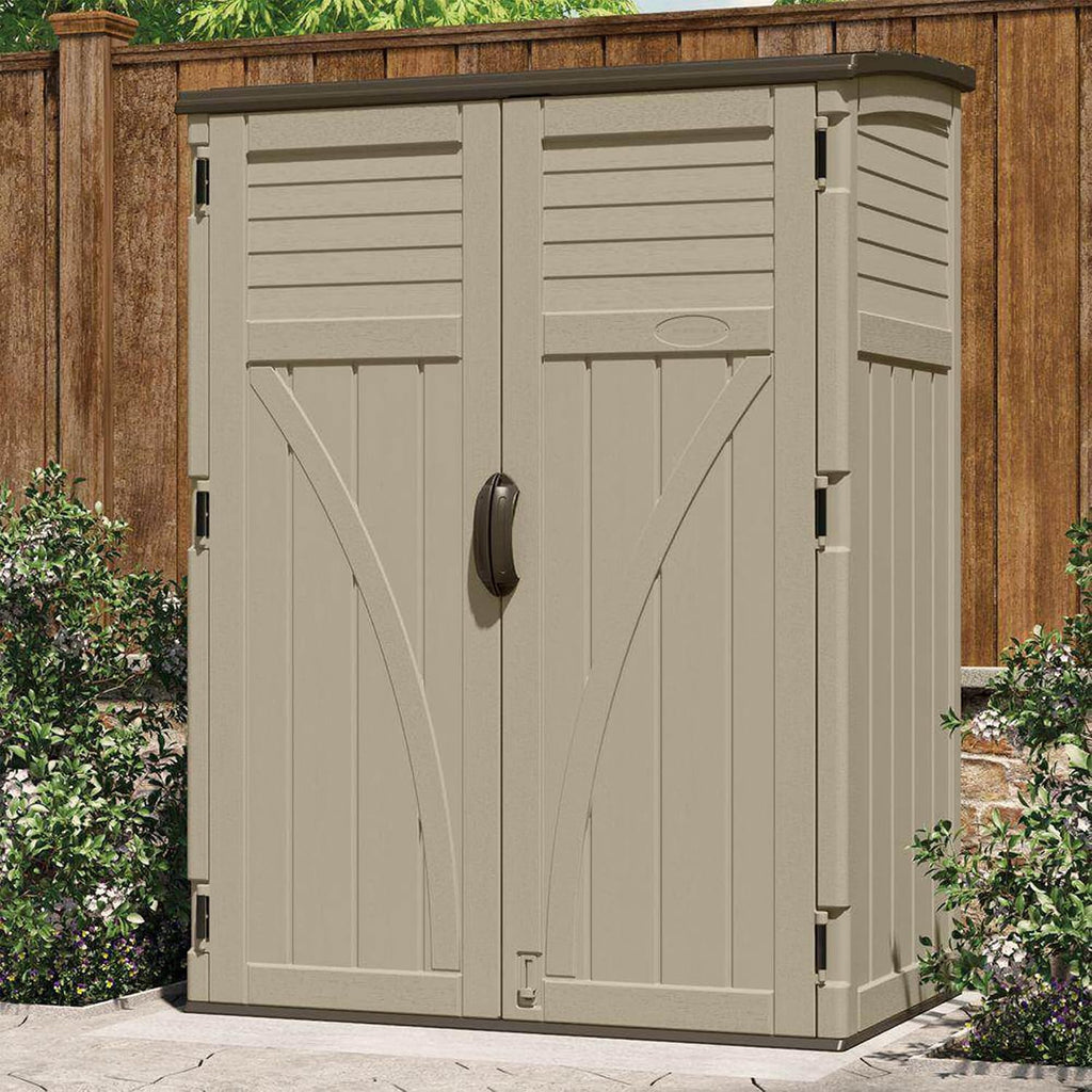 Outdoor Storage Shed, Water Resistant Resin Vertical Outdoor Storage Cabinet for Patio, Garden Tools, Cushions, &