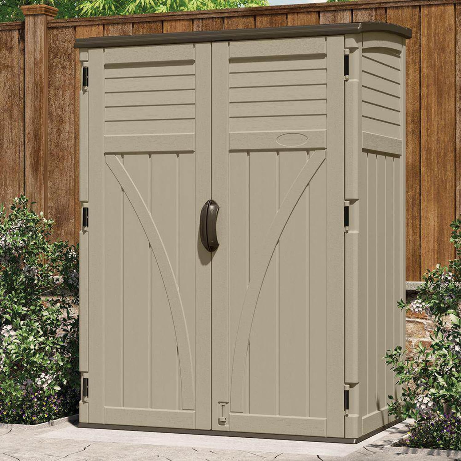 Outdoor Storage Shed, Water Resistant Resin Vertical Outdoor Storage Cabinet for Patio, Garden Tools, Cushions, &