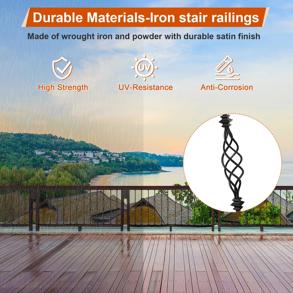 10 Pack Wrought Iron Balusters, 44" Decorative Stair Deck Railings