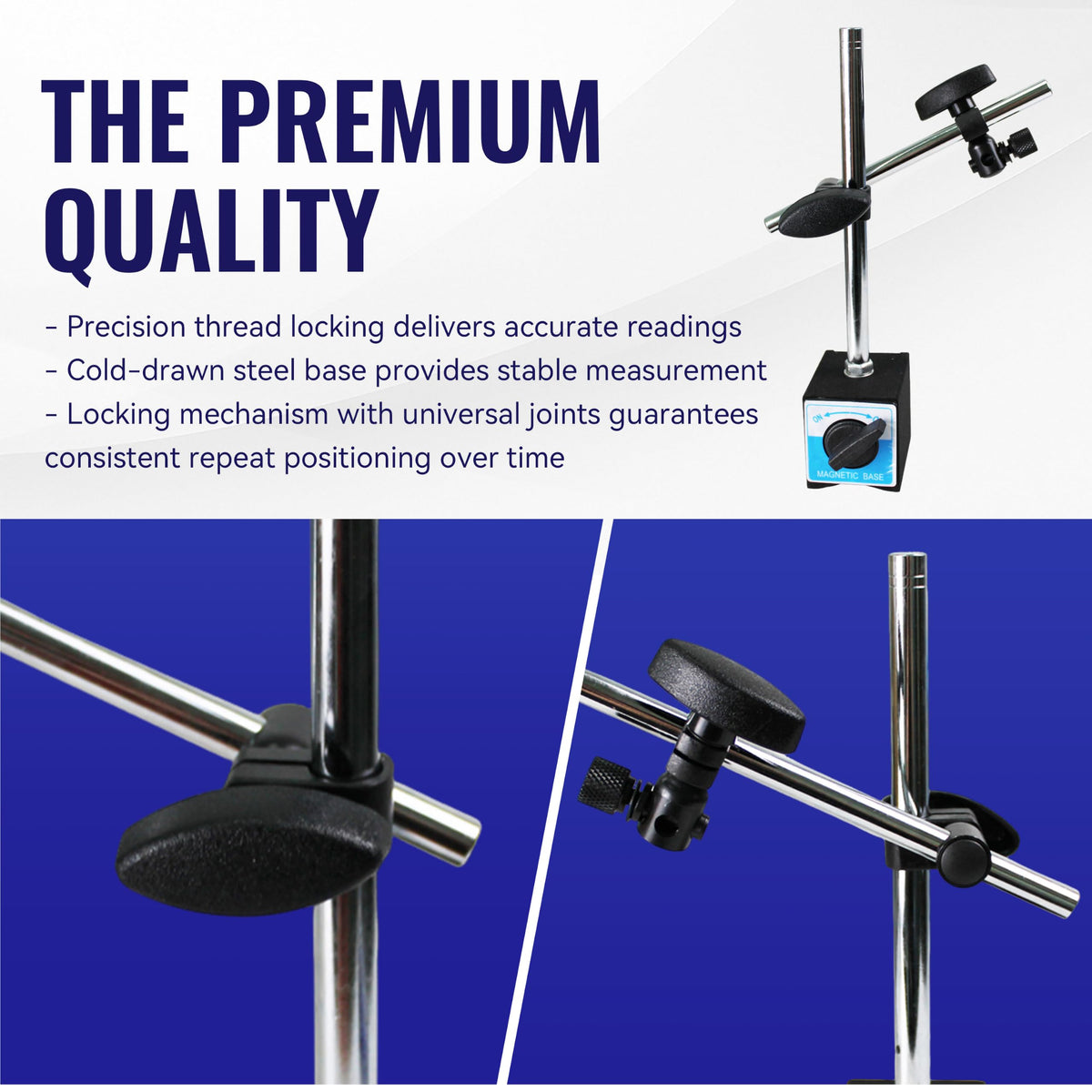 HFS Adjustable Magnetic Base Stand,132lbs/60kg Pull, Clamping Hole 8mm
