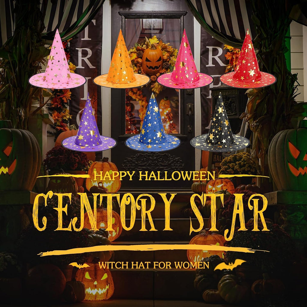 Witch Hat for Women Halloween Wizard Hat with Gold Star Party Hats for Adults Halloween Costume Accessories