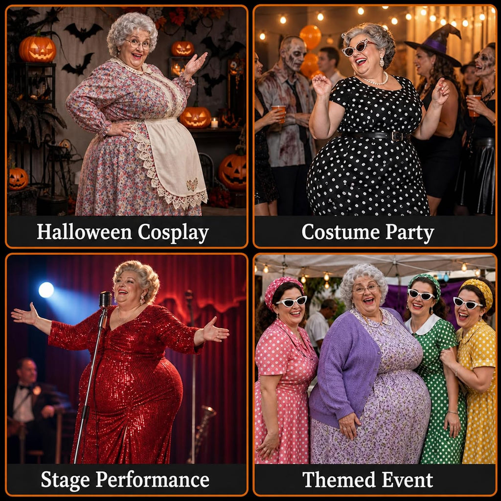 Fat Suit Old Lady Halloween Costume for Women Men Adults | Padded Fat Belly Design, Granny Grandma and Santa Claus
