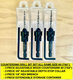 FTG USA 3 Pc #4 (7/64") Countersink Drill Bit Set with Tapered Drill Bits