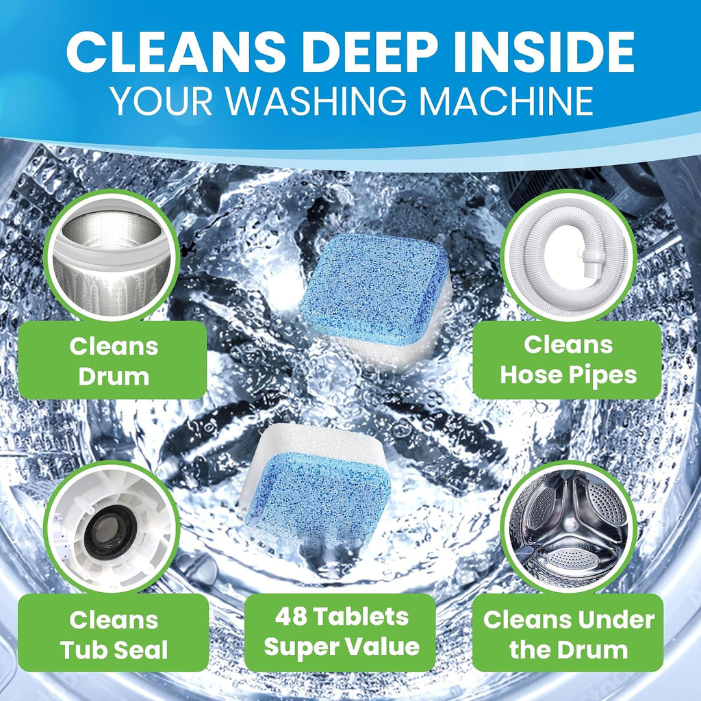 Washing Machine Cleaner & Descaler Tablets, HE Washer Deep Cleaning, 48 Ct