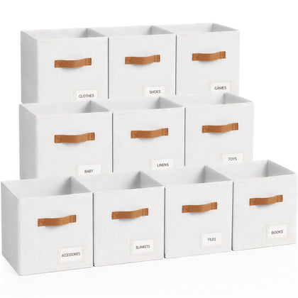Storage Cubes 10 Pack, 11 Inch Fabric Storage Cubes Organizer Bins with Labels, Odor-Free & Sturdy PP Structure