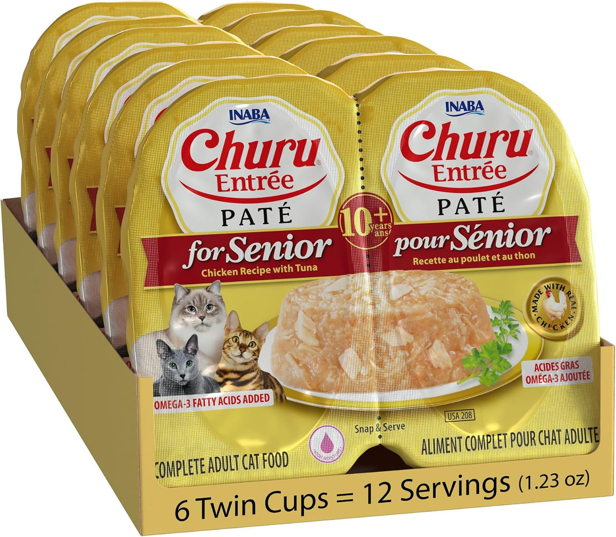 Churu Entree Pate Senior Wet Cat Food Cup, Chicken Tuna, 6ct