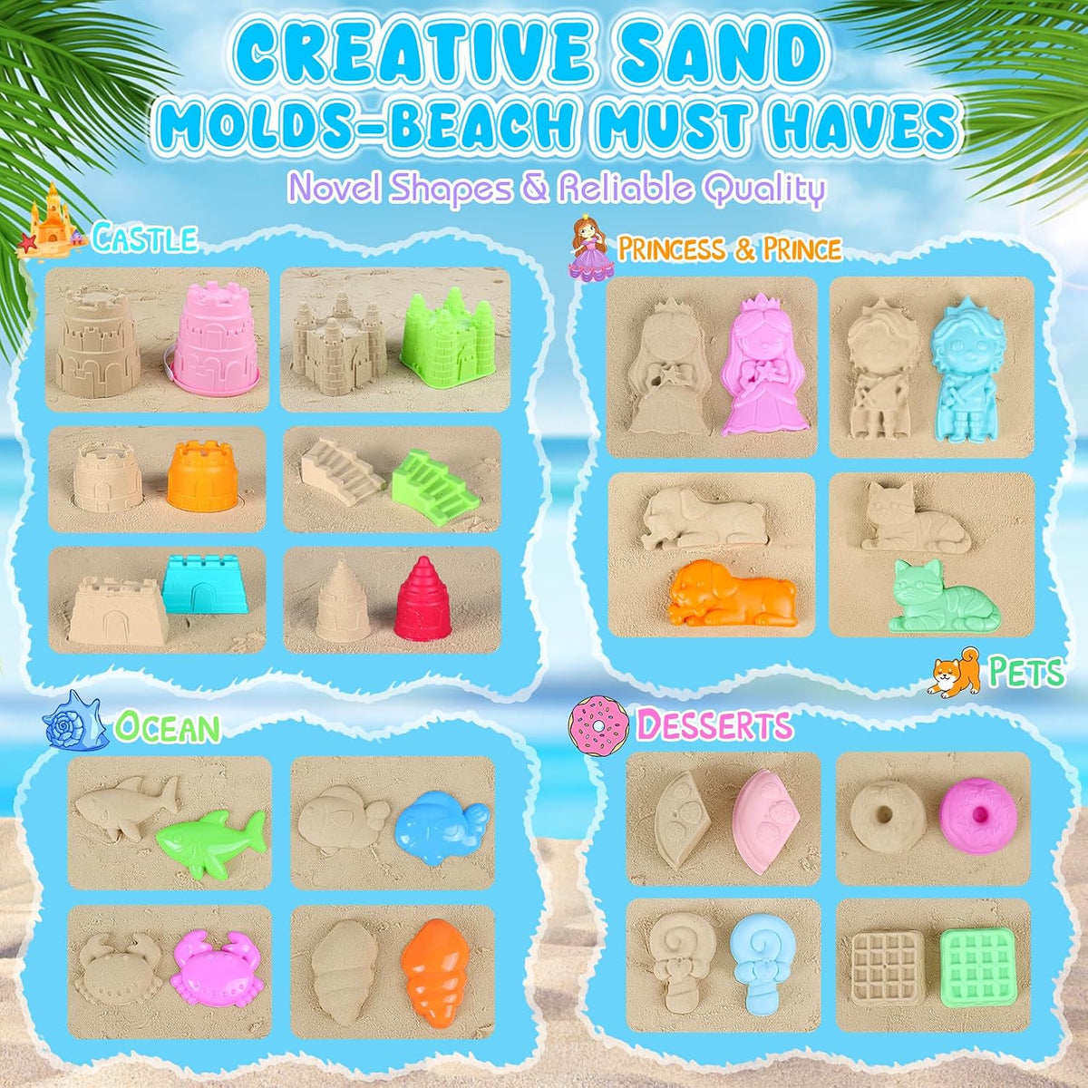 Beach Toys,Sandcastle Building Kit,Outdoor Toys for Kids Ages 3-10 | Creative Sand Toys with Stack Castle