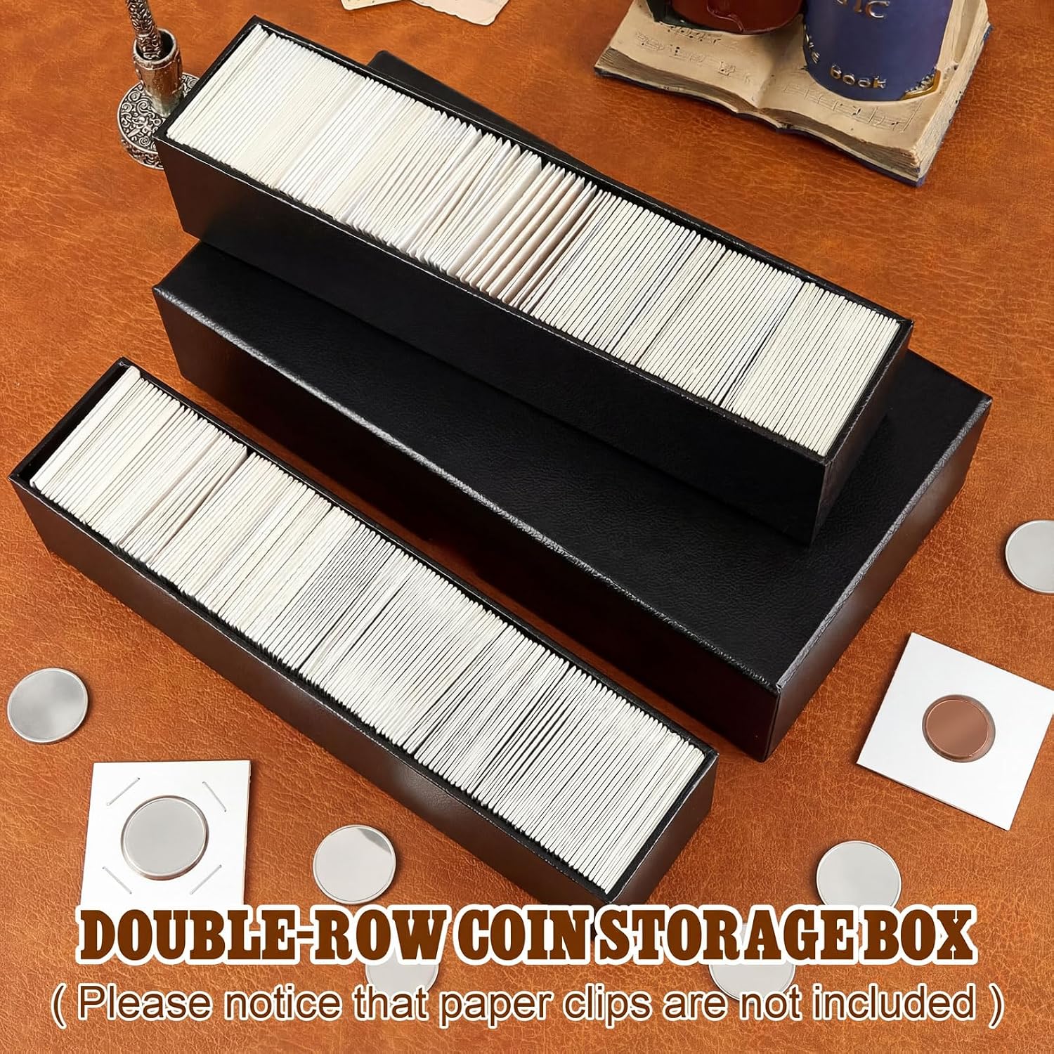 3 Pcs Double Row Coin Storage Boxes,Black