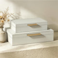 Decorative Storage Boxes with Lids, PU Leather Bins, Ivory White