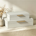Decorative Storage Boxes with Lids, PU Leather Bins, Ivory White