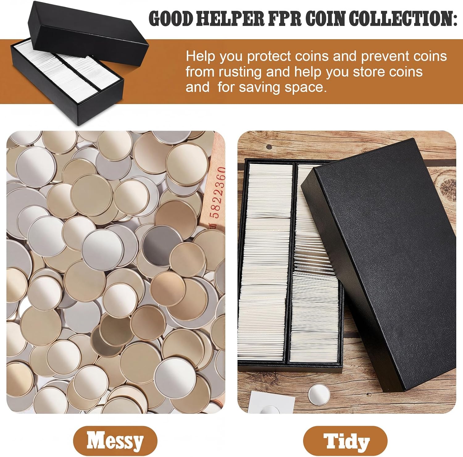 3 Pcs Double Row Coin Storage Boxes,Black