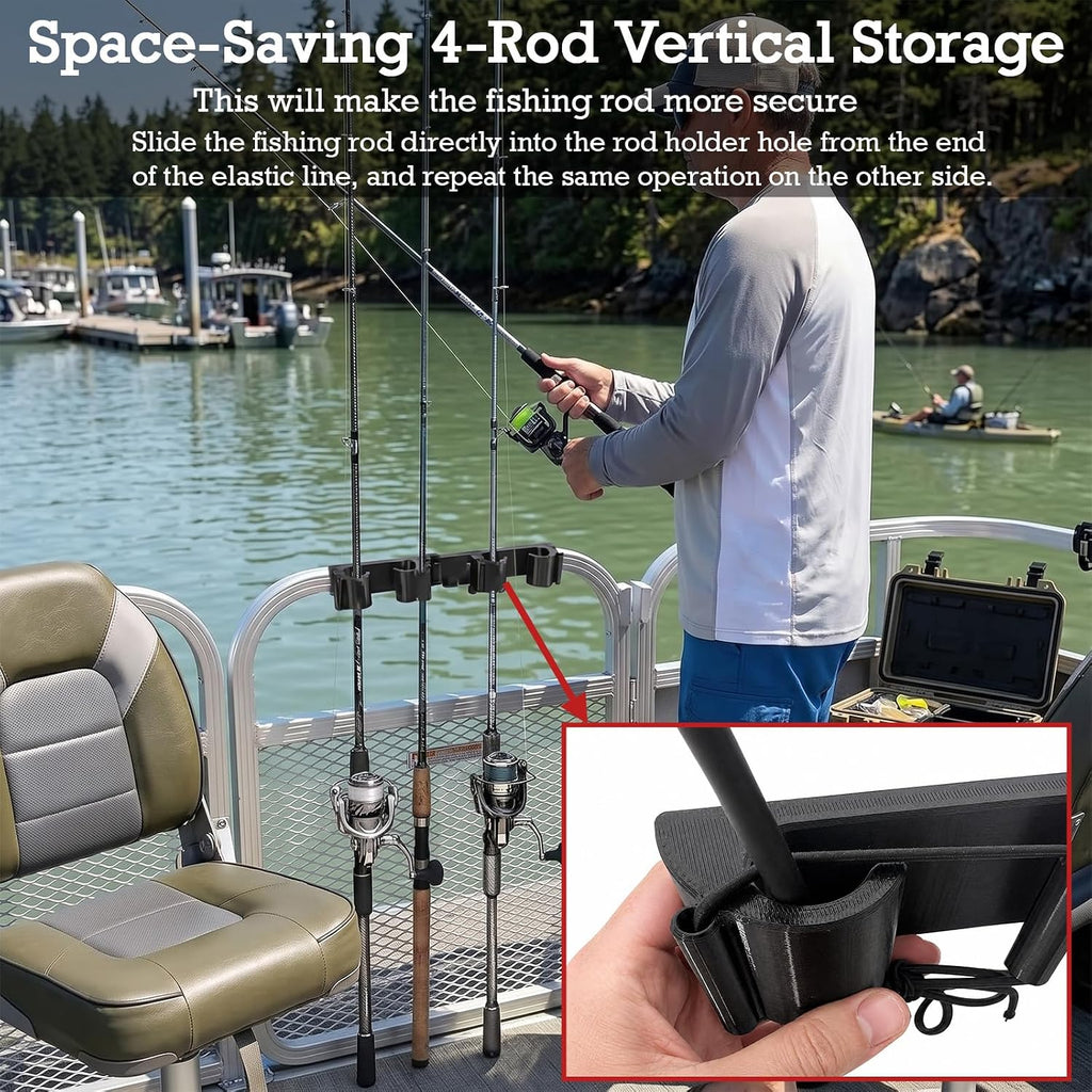 Pontoon Boat Rod Holders, Adjustable Clamp-On Square Rail Fishing Pole Rack