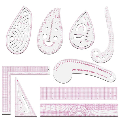 Sewing Rulers Set, 9 Styles Plastic Sew French Curve Ruler, Metric Sewing Measuring Tools for Designers and Tailors
