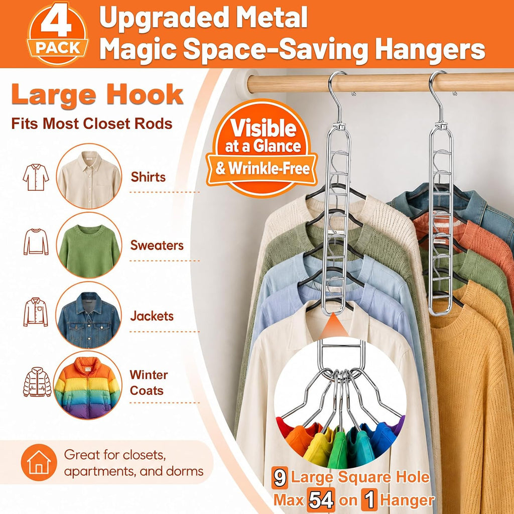 36-Hole Heavy Duty Space Saving Hangers for Closet Organizers and Storage | 4 Pack Cascading Hanger for