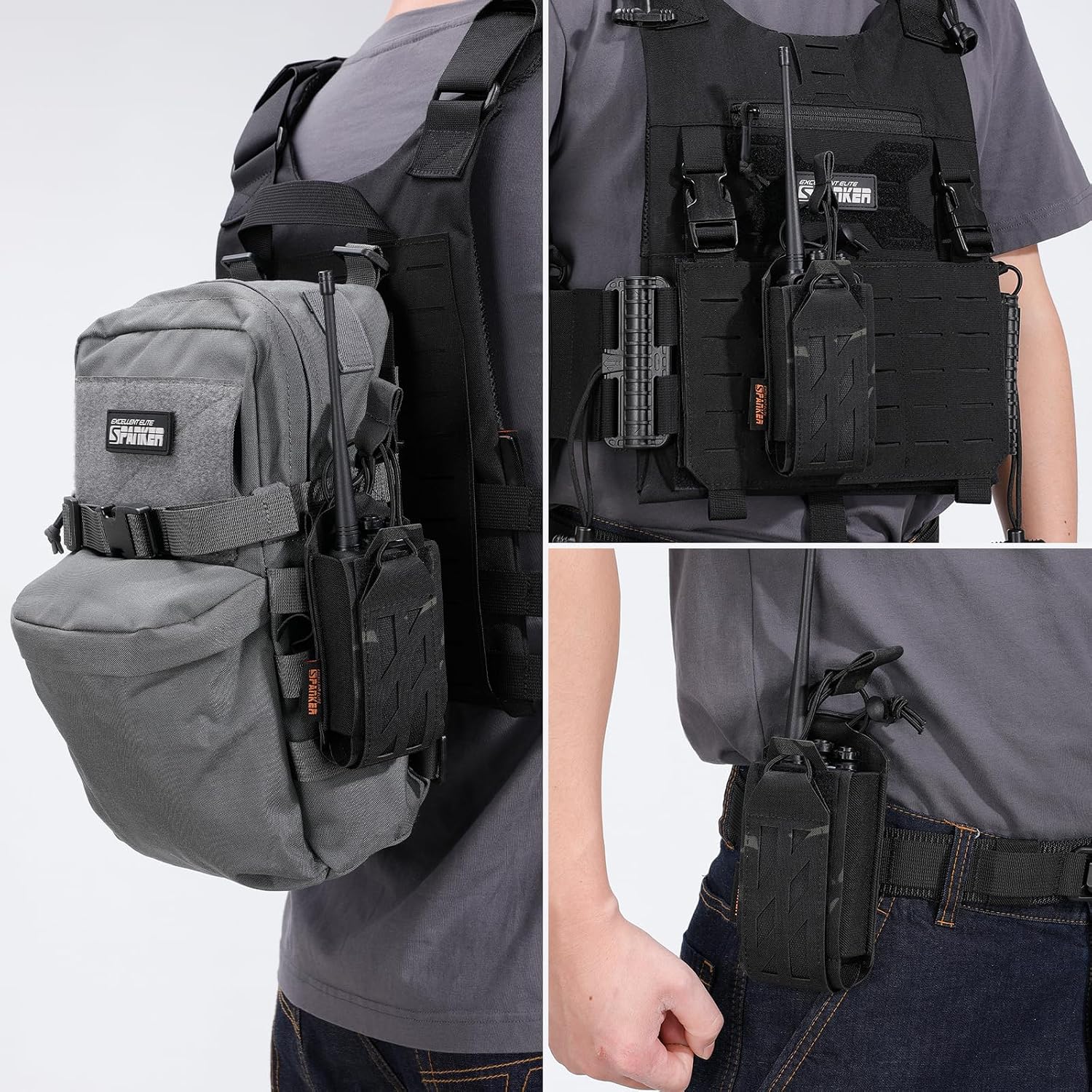 Tactical Universal Radio Holster Holder Adjustable | Molle Radio Pouch for Duty Belt、Vest ,Two Ways Walkie Talkie Holder