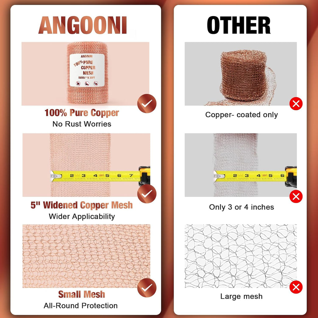 Copper Mesh Roll 5" x 40FT, 100% Pure Copper Wool for Pest Control | Durable Rustproof Copper Mesh Rodent Control