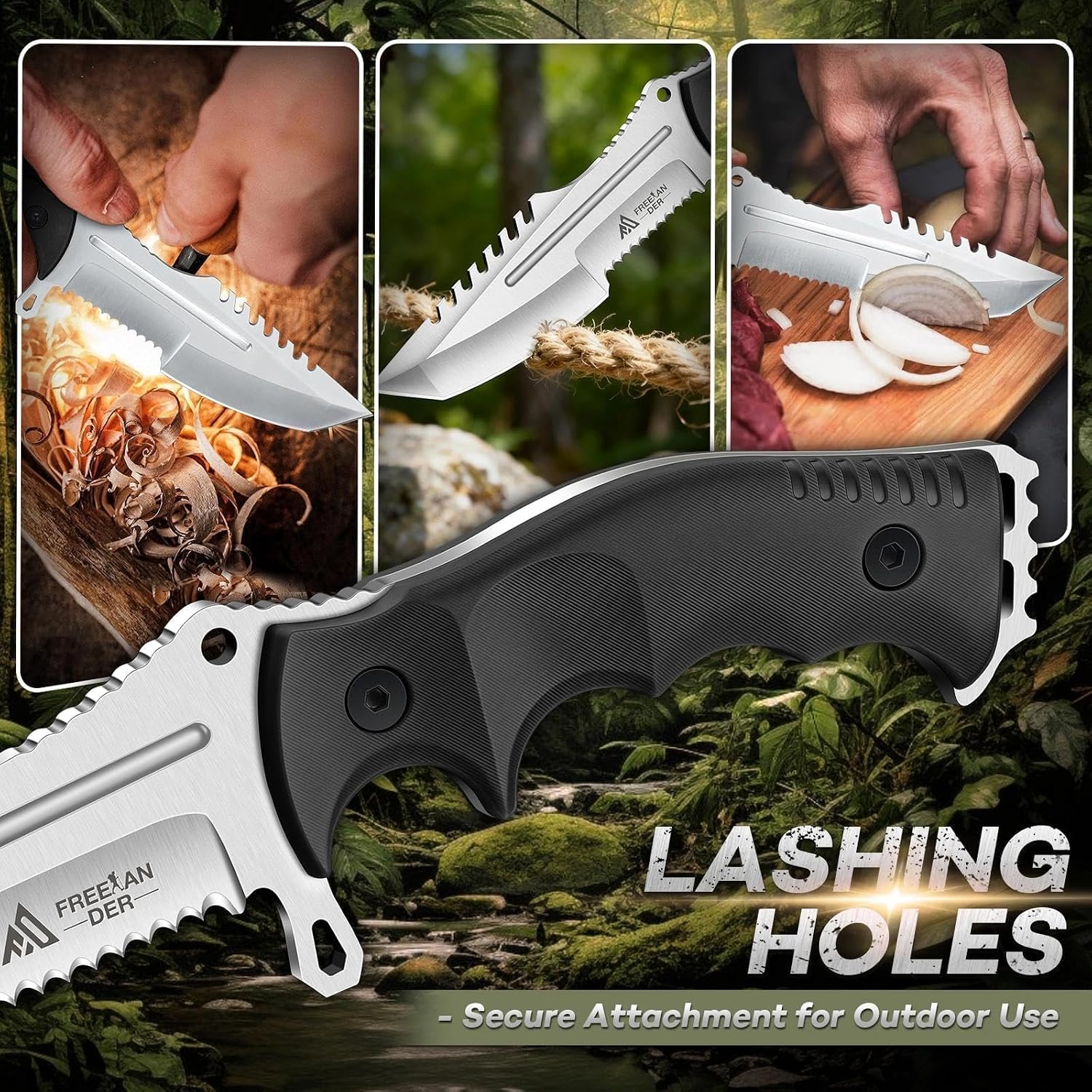 Fixed Blade Knife D2 Steel, Full Tang Hunting Knife with Sheath | Outdoor Survival Knife, Bushcraft Knife with