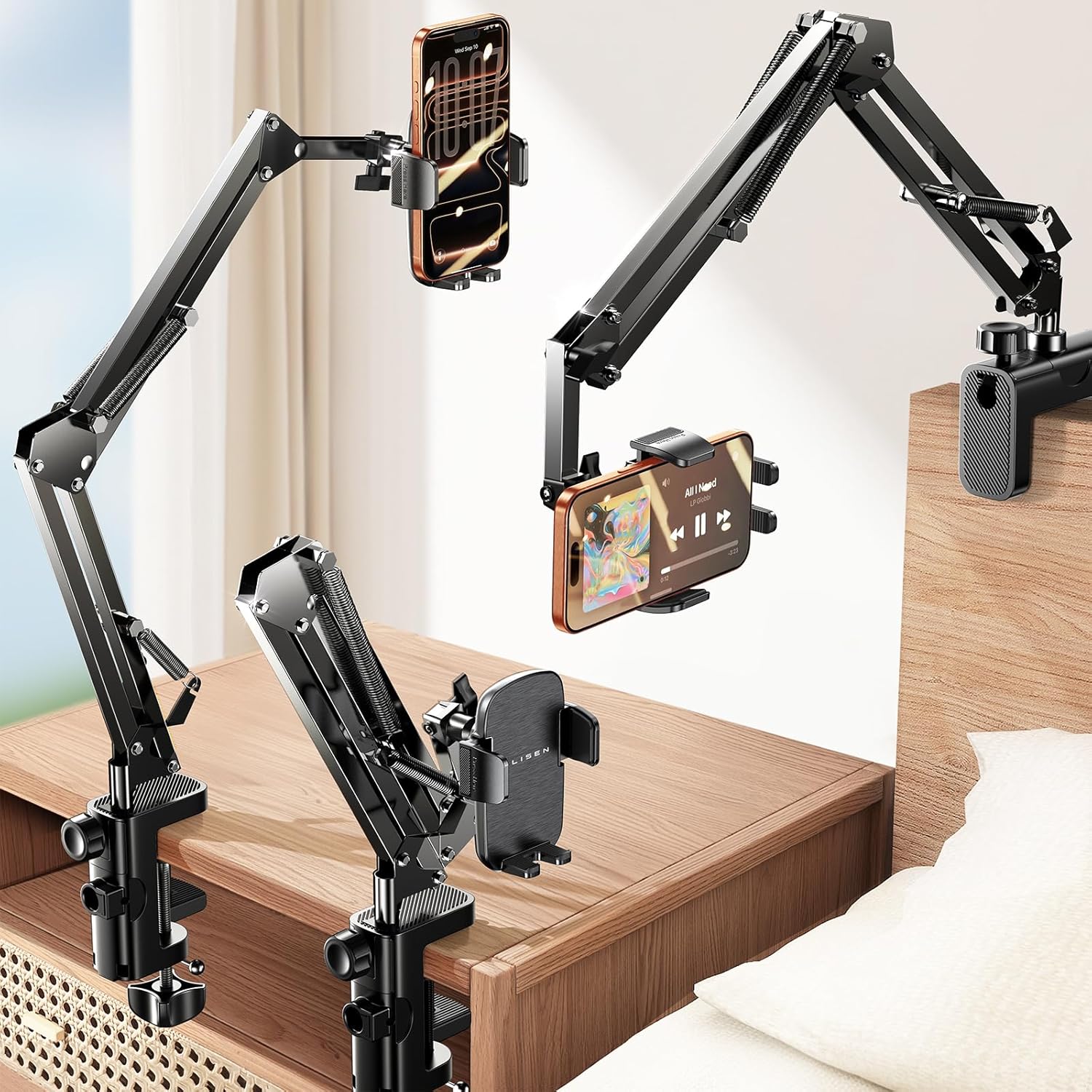 Gooseneck Phone Holder for Bed Desk [3rd Upgrade] Cell Phone Stand for Desk Bed Gaming Accessories,Gifts for Men Mom