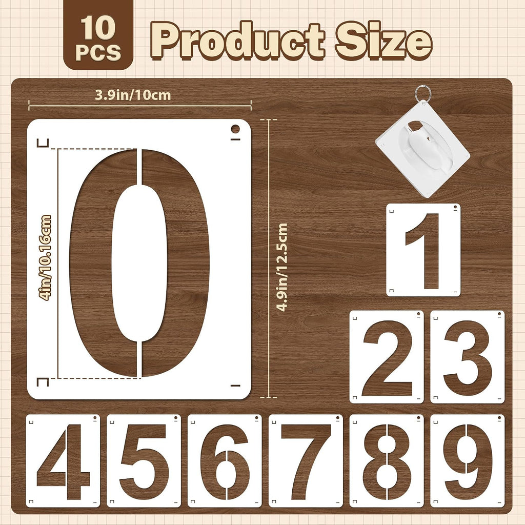4Inch Number Stencils,10Pcs Plastic Reusable Washable Curb Stencil Kit | 0-9 Large Number Custom Stencils for Address